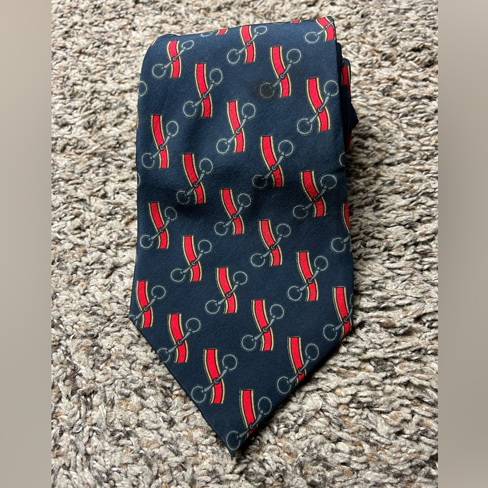 Celine Navy Blue and Red Patterned Tie